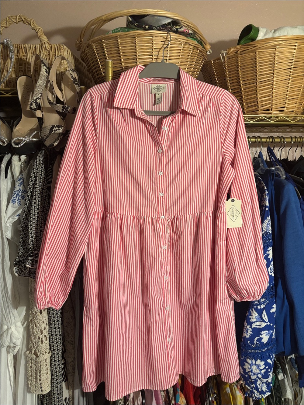 St. John’s Bay Red Chambray and White Striped Women’s Tunic Style Dress.